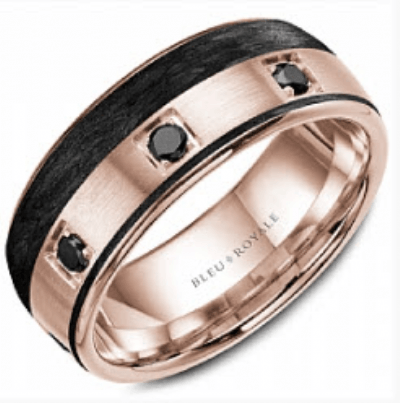 Custom Rose Gold Carbon Fiber and Black Diamond Band - Klarity London Jewellers