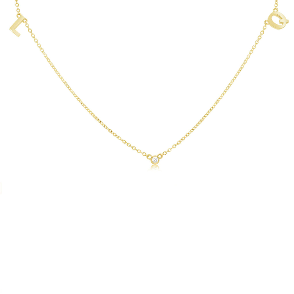 18K Gold | Two Letter One Diamond Necklace - KLARITY LONDON