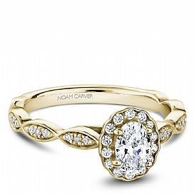 18k Yellow Gold Vintage Oval Halo Diamond Ring S085-02YA - KLARITY LONDON